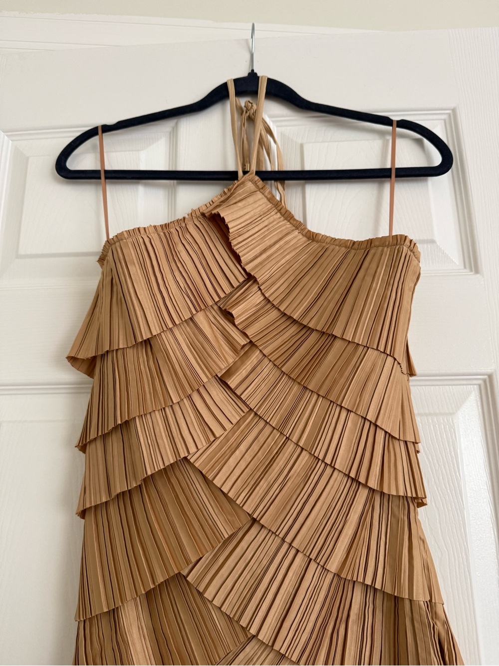 Cult Gaia Patrizia Halter Tiered Pleated Midi Dress Tierra Gold - Picture 4 of 13
